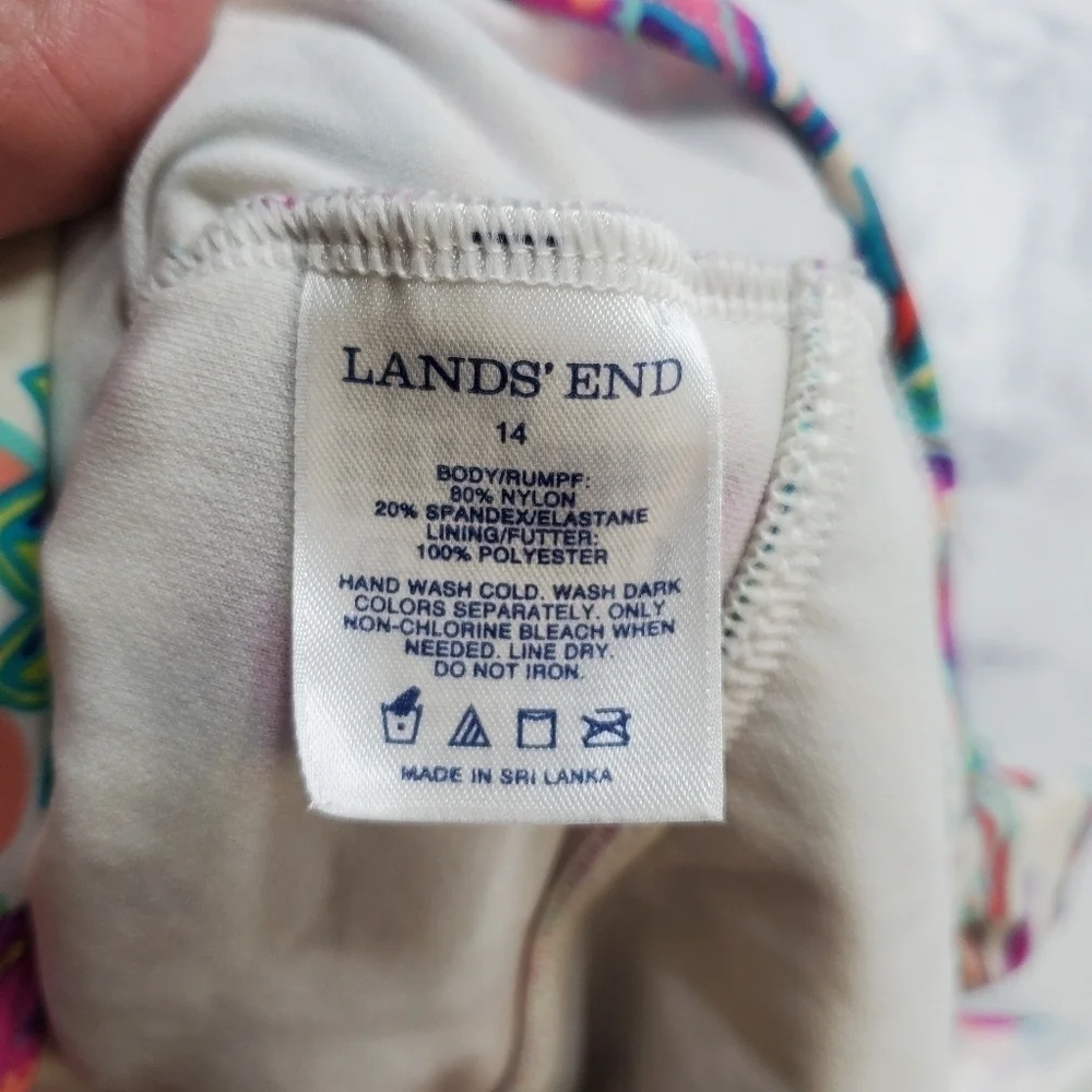 Lands' End Swimsuit Girls‎ 14 Paisley 1 piece Blue Pink Halter Beach